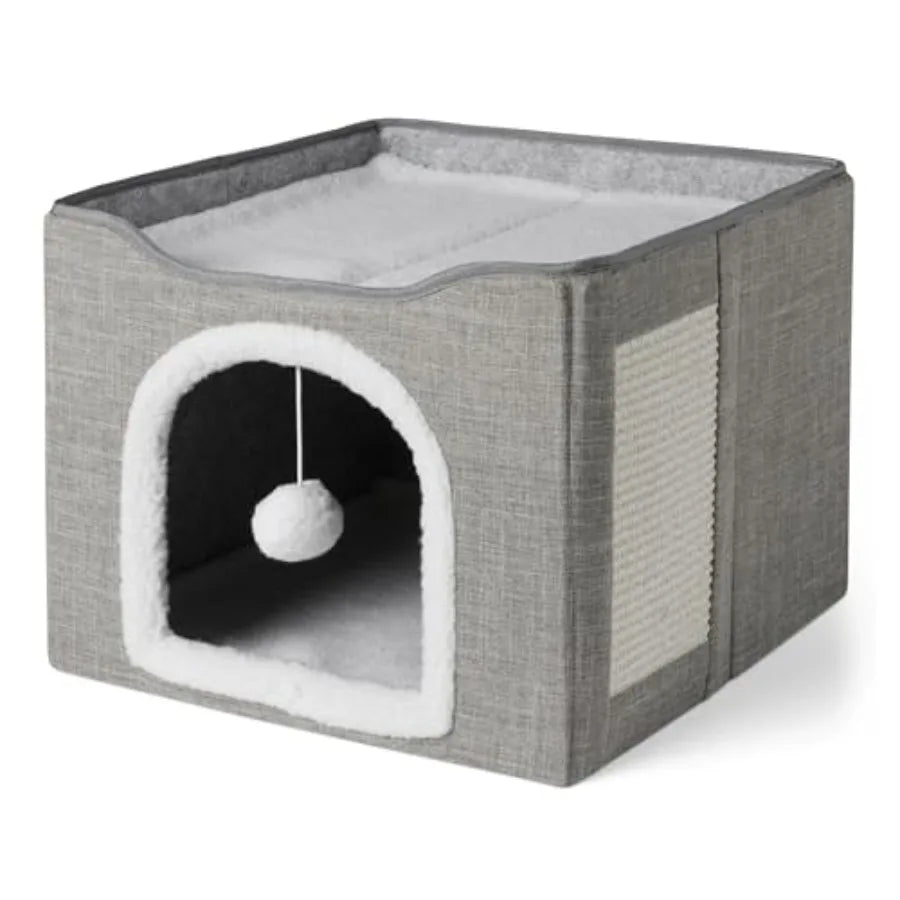 Foldable Cat Condo with Sisal Scratch Pad (Grey)