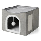 Foldable Cat Condo with Sisal Scratch Pad (Grey)