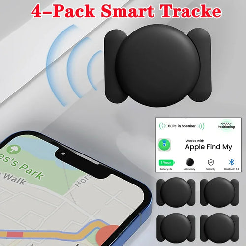 4-Pack GPS Smart Tag for Apple Find My Network - Magnetic Silicone Anti-Loss Tracker Kit for Pets & Cars