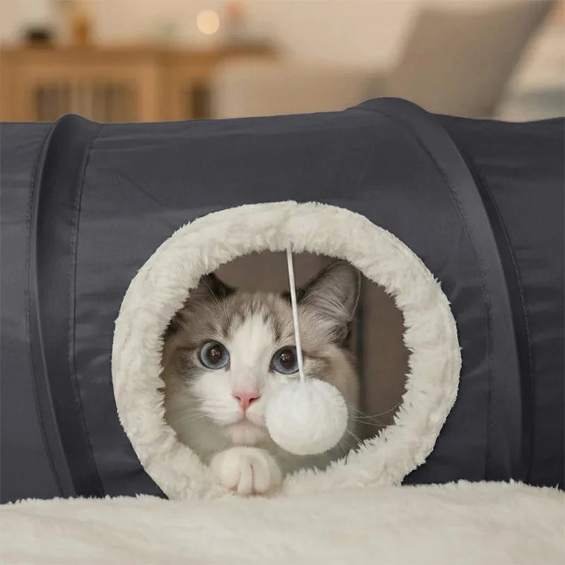 Foldable Indoor Cat Tunnel with Soft Cushion Pillow — Scratch-Resistant Hide & Seek Play Tunnel