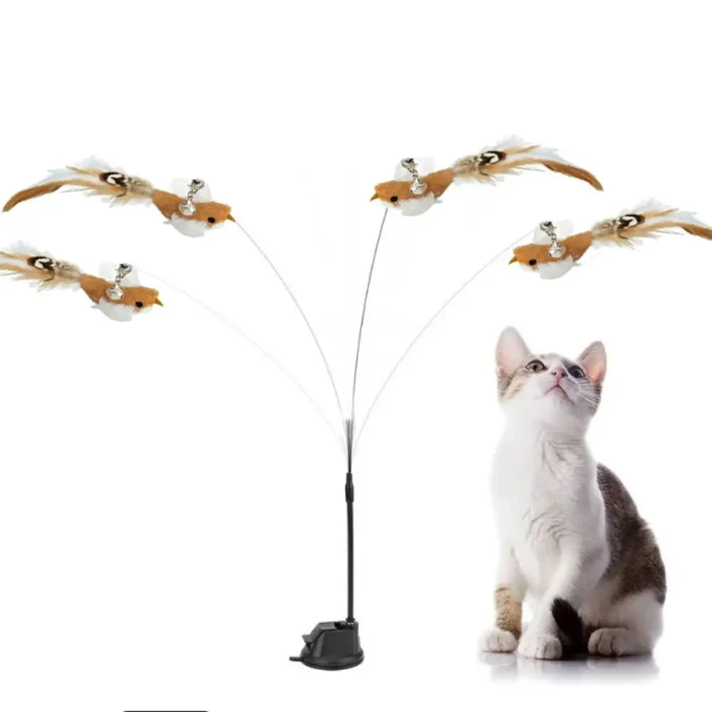 Plush Bird Cat Teaser Wand with Suction Cup