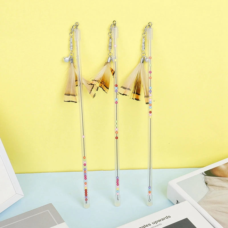 Gradient Feather Cat Teaser Wand Toy — Colorful Interactive Rod Stick for Cats (1–50 Pack)