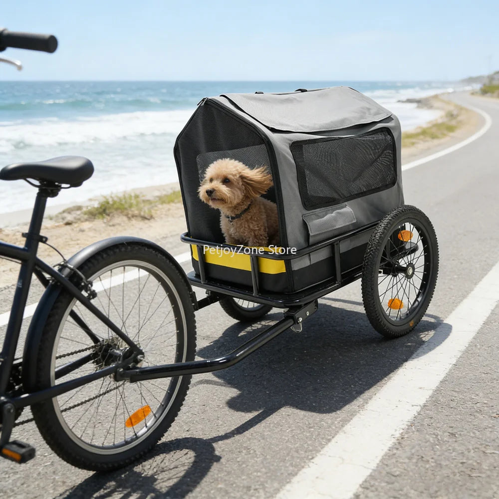 2-in-1 Dog Cat Bicycle Trailer Stroller With Suspension Shock Absorbing Wheels 600D Oxford Fabric Foldable Pet Cart