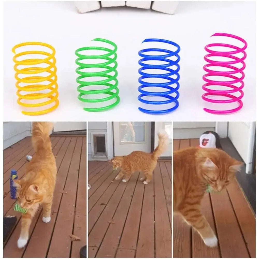 4-Pack Colorful Plastic Spring Coil Cat Toy — Indoor Kitten Swatting & Hunting Toy Set