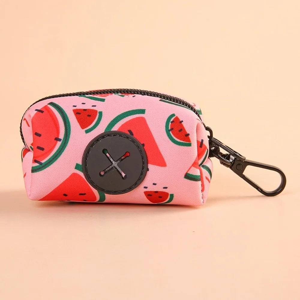 New Cute Fruit Pattern Dog Poo Bag Holder with Buckle Waterproof Waste Bag Holder Zipper Poo Bag Dispenser for Dog Leash