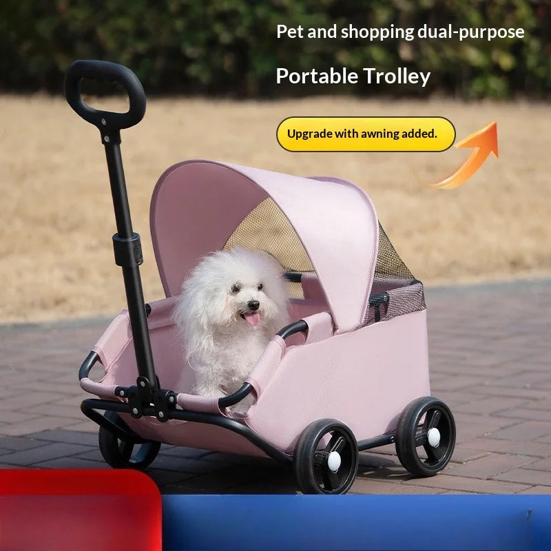 4 Wheels Pet Stroller With UV Protection Sun Canopy, Breathable Mesh Window, Retractable Adjustable Push Handle, Outdoor Walking Travel Carrier For Small Dogs Cats Puppies pet stroller