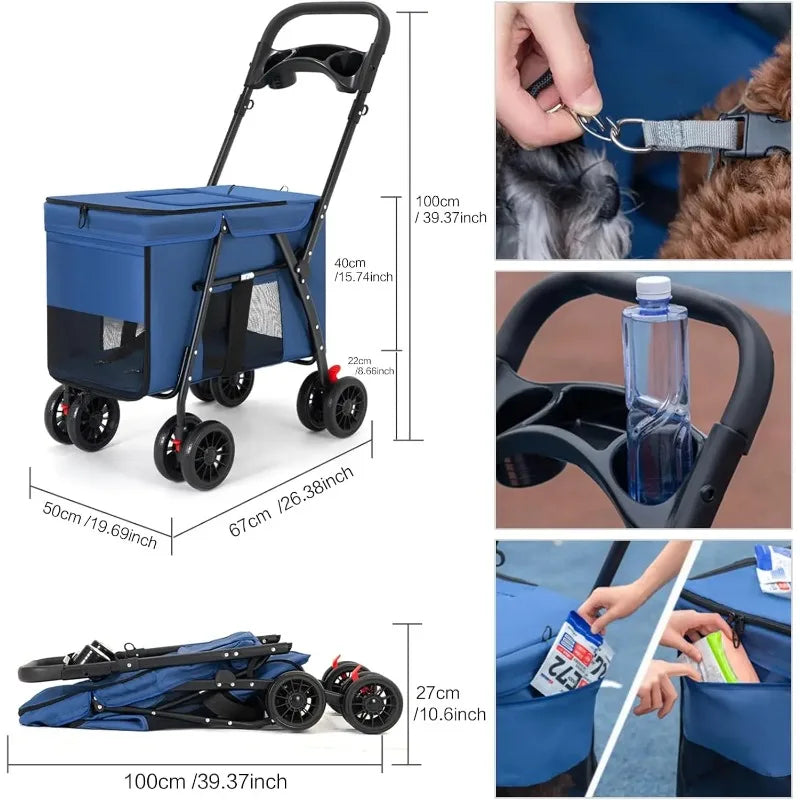 All-Terrain Pet Stroller for 2 Small Dogs/Catsfor Medium Dogs Up To 30 Lbs  Foldable Pet Pram with Storage Basket CupHolder Pets