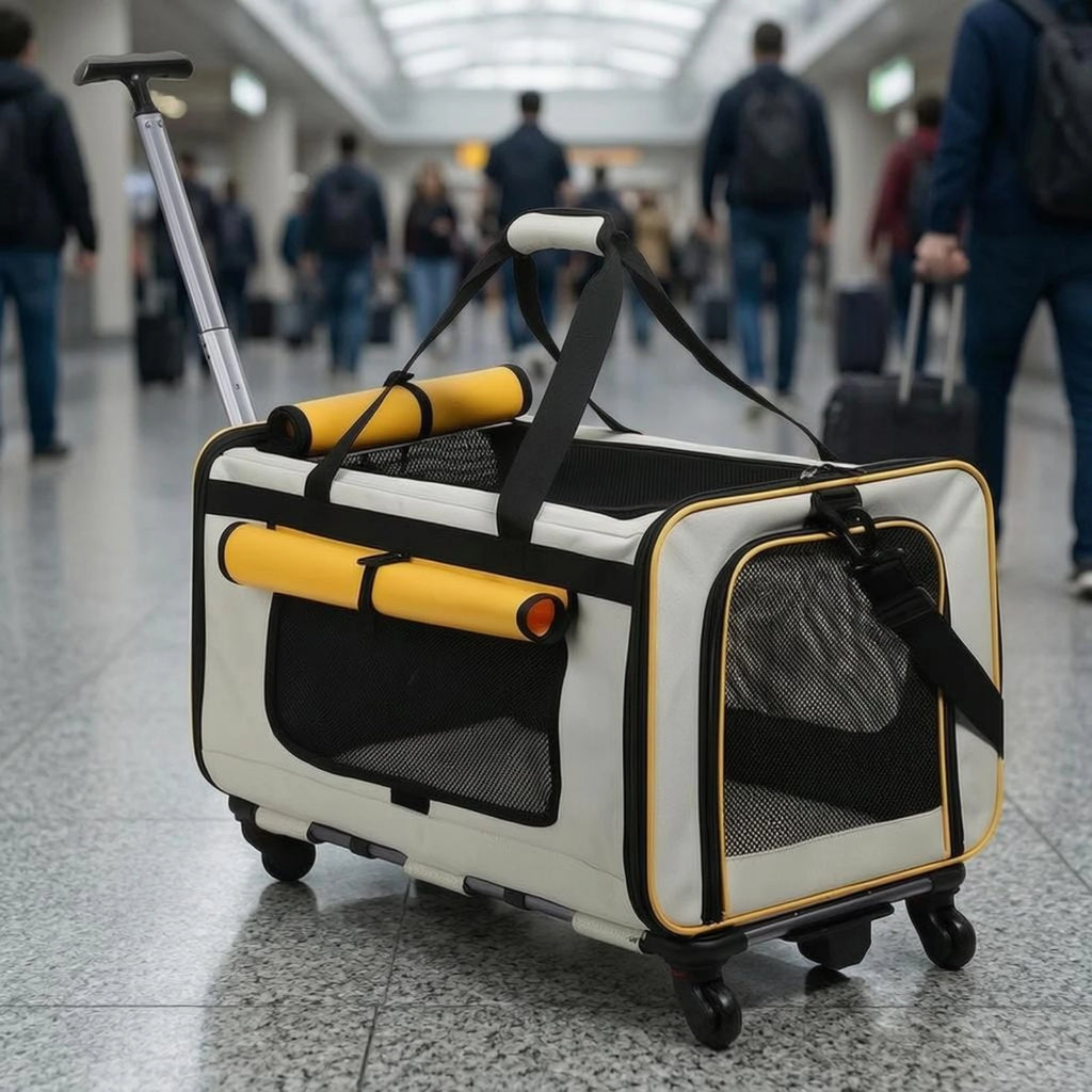 Collapsible Pet Trolley Carrier Telescoping Pull Rod Soft-Sided Pet Trolley Top Carry Handles Telescopic Handle