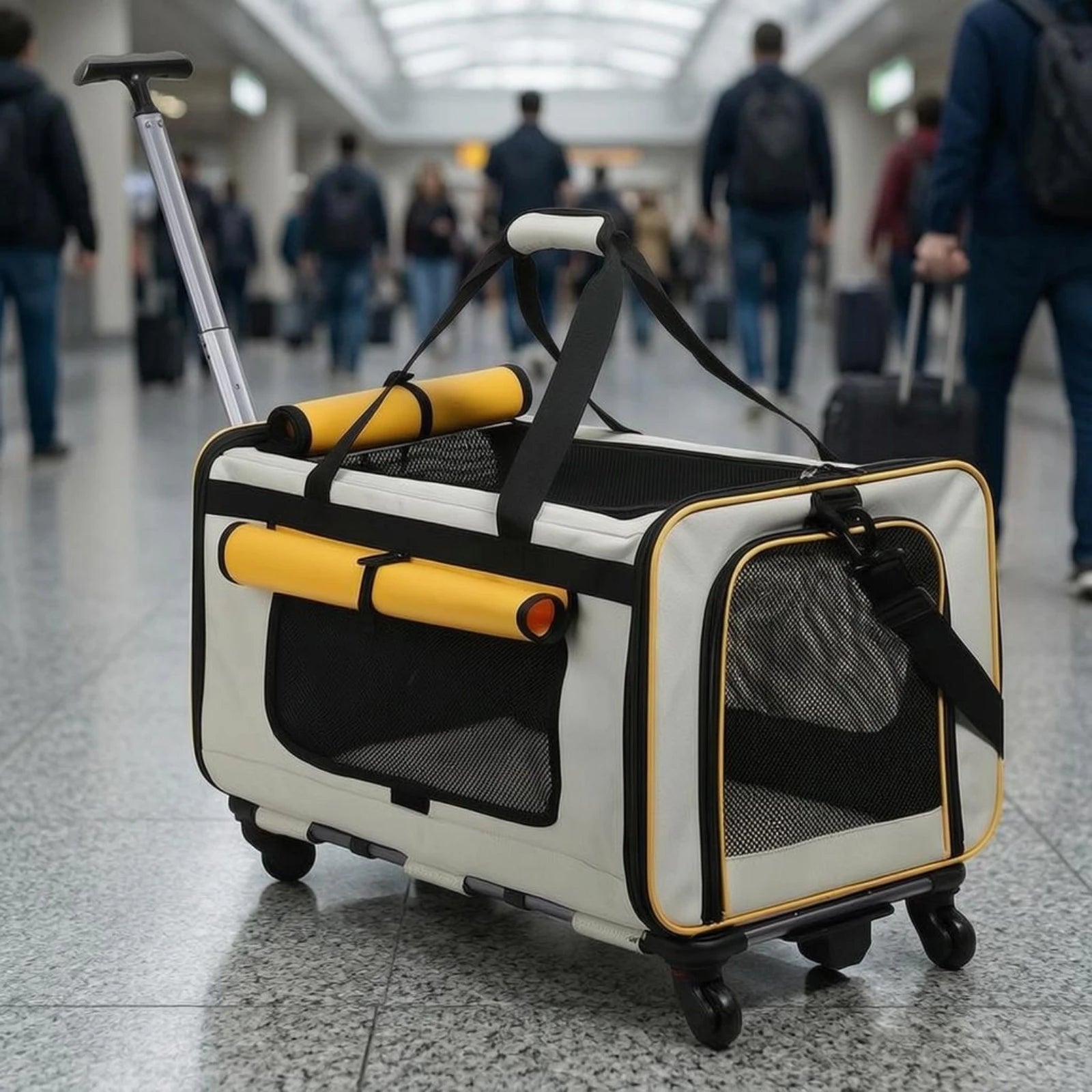 Collapsible Pet Trolley Carrier Telescoping Pull Rod Soft-Sided Pet Trolley Top Carry Handles Telescopic Handle