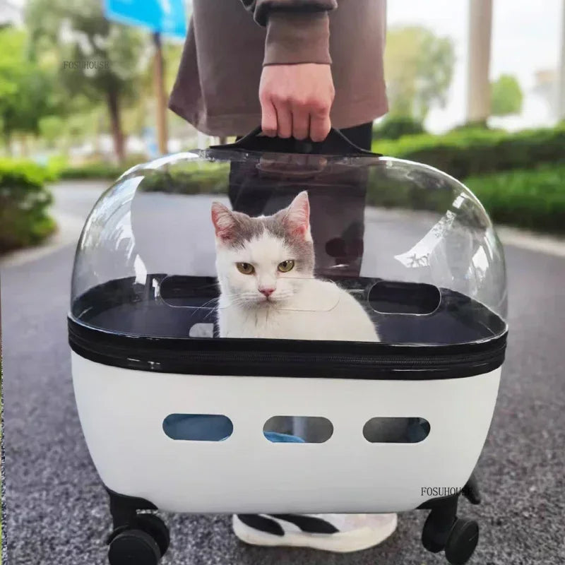 Portable Pet Stroller Transparent Cat Trolley Lightweight Foldable Wheeled Puppy Travel Carrier Compact Dog Cat Carrier Outdoor