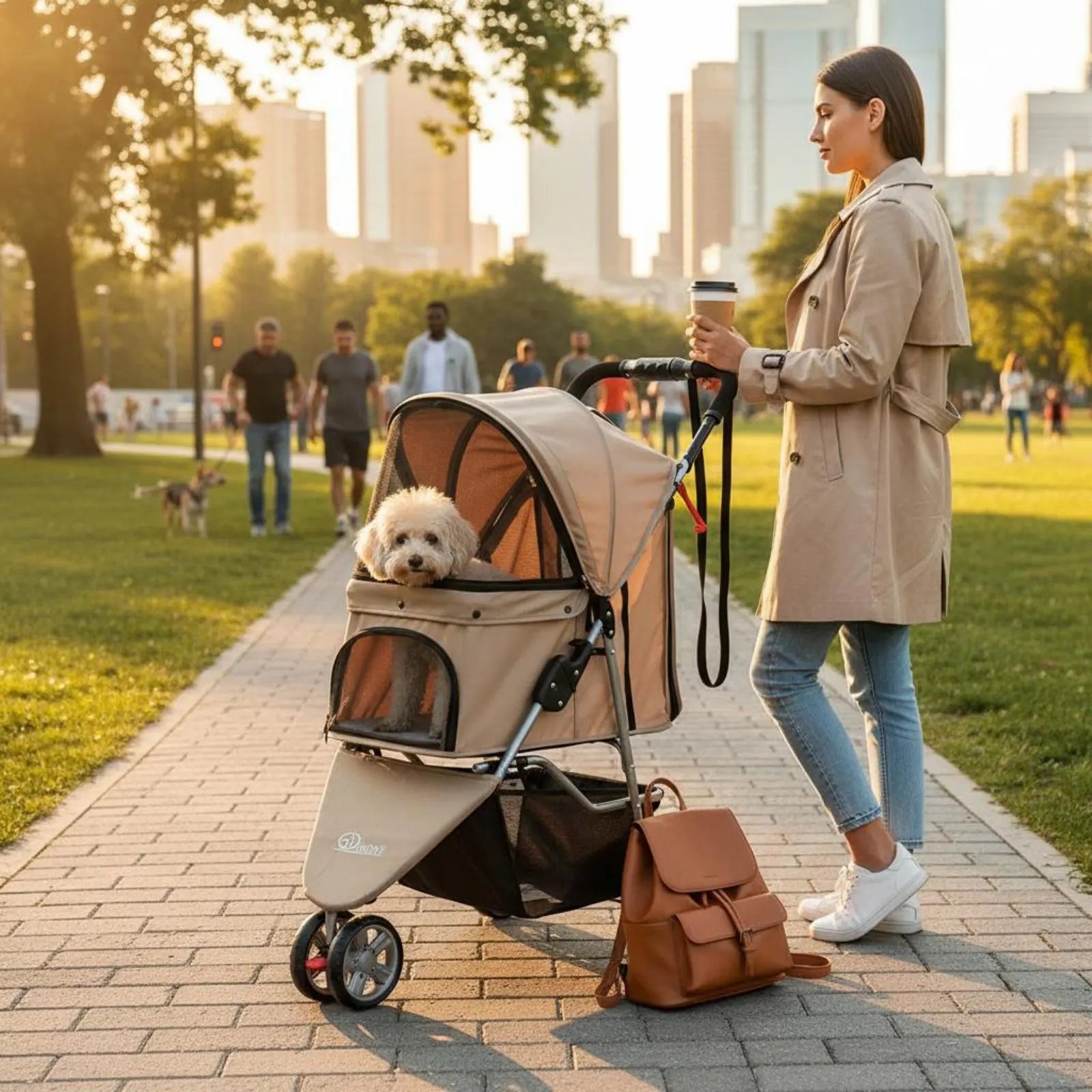 3-Wheel Pet Pet Carriage Foldable Folding Dog Pet Carriage Lightweight Cat Carrier Breathable Mesh Single-Button Fold