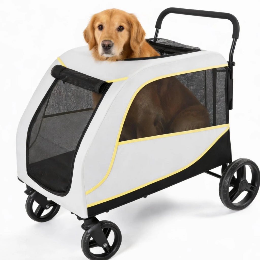 Dog Stroller for Large and Medium Dogs, Easy-Fold Dual Entry Pet Wagon with One-Foot Brake, All-Terrain Cart with Air Mesh