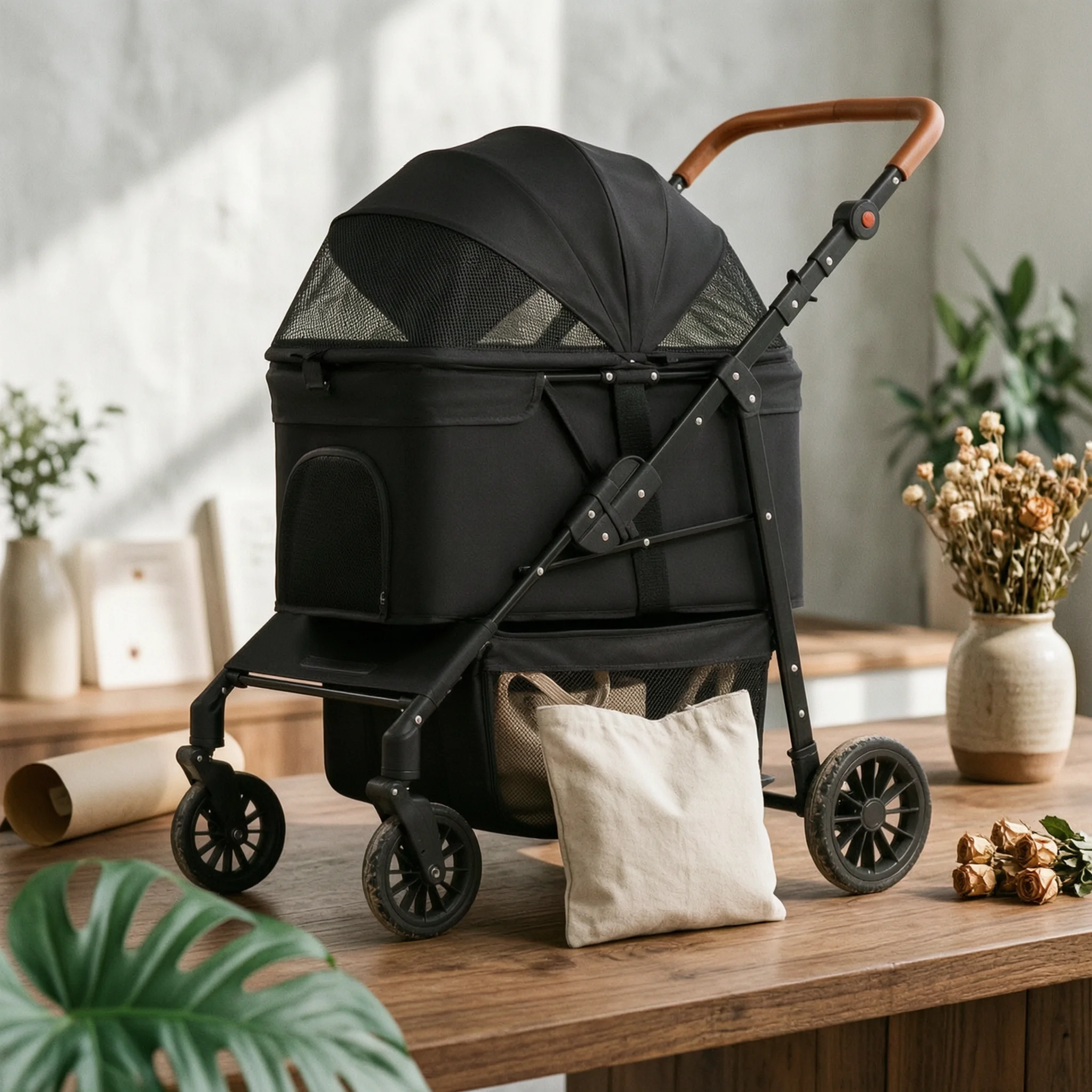 Foldable Pet Stroller Multi-Function Foldable Dog Stroller Large Dog Wagon Breathable Mesh Window Pet 360-Degree rotation°