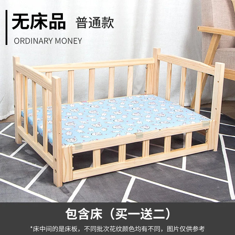 Elevated Solid Wood Pet Bed, All-Season Washable Cover