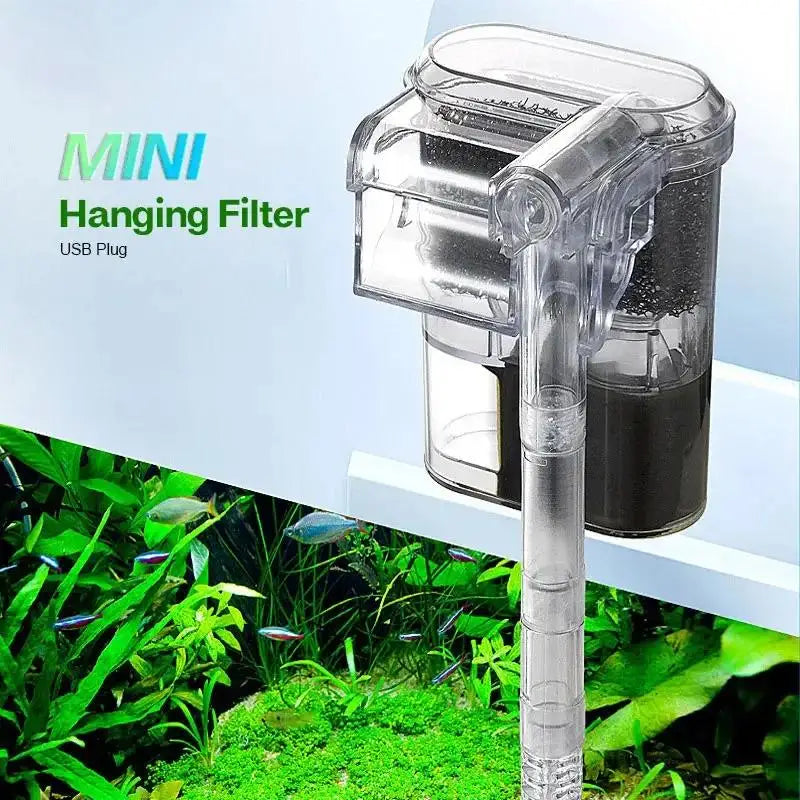 USB Mini Suspended Aquarium Filter (2.5W, 250L/H, For Tanks Under 30cm, Ultra-Quiet)