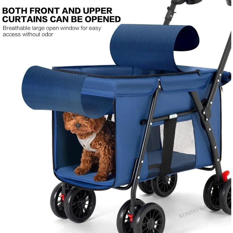 Portable Foldable Pet Stroller 4 Wheel Shockproof Breathable Cat Dog Stroller Outdoor Small Medium Large Pet Suitable