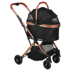 Folding Stroller All Terrain 4 Wheels Puppy Cage Jogger Stroller with Detachable Carrier with Sun Shades for Large & Medium Dogs