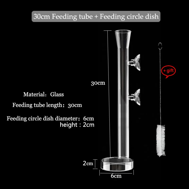 Glass Aquarium Shrimp Feeder Bowl & Tube (Transparent, Snail & Shrimp Food Dish)