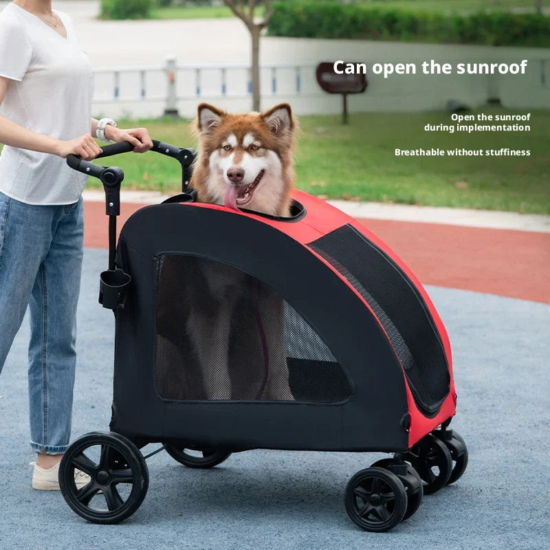 Medium Large Dog & Cat Multi-functional 4-Wheel Fabric Pet Stroller Outdoor Travel Walking Car Portable Foldable
