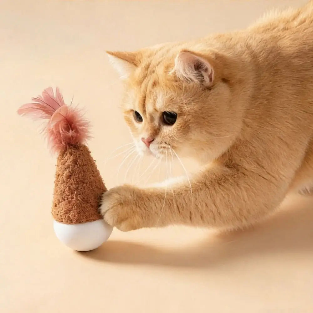 Bite-Resistant Feather Tumbler Wobbler Cat Toy — Non-Toxic Relaxing Interactive Solo Play Teaser