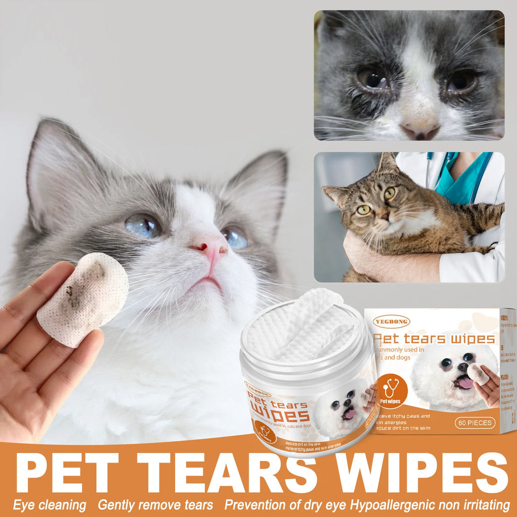 60pcs/set Paper Towels Universal Disposable Non-woven Eye Tear Cleaning Ear Stain Remover Wet Towels Grooming Tools Pet Products