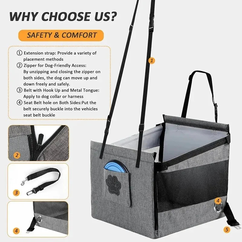 Portable Waterproof Dog Car Seat with Safety Mesh (Small & Medium Dogs)