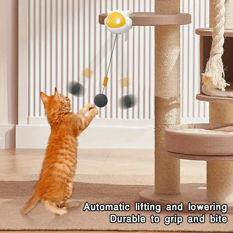 Electric Raising & Lowering Hairy Ball Cat Toy — Interactive Self-Play Electric Cat Balls