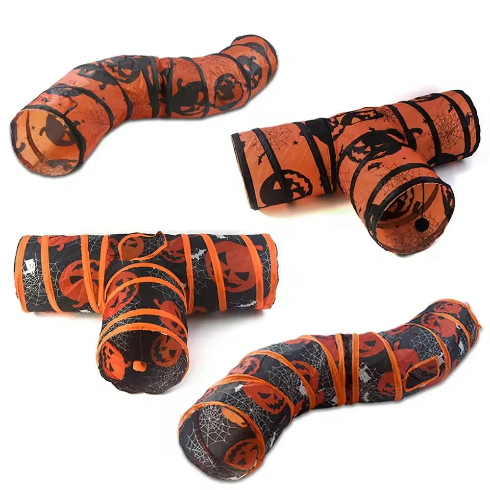 Halloween S/T Shape Collapsible Cat Tunnel Tube — Indoor & Outdoor Kitty Training Play Toy