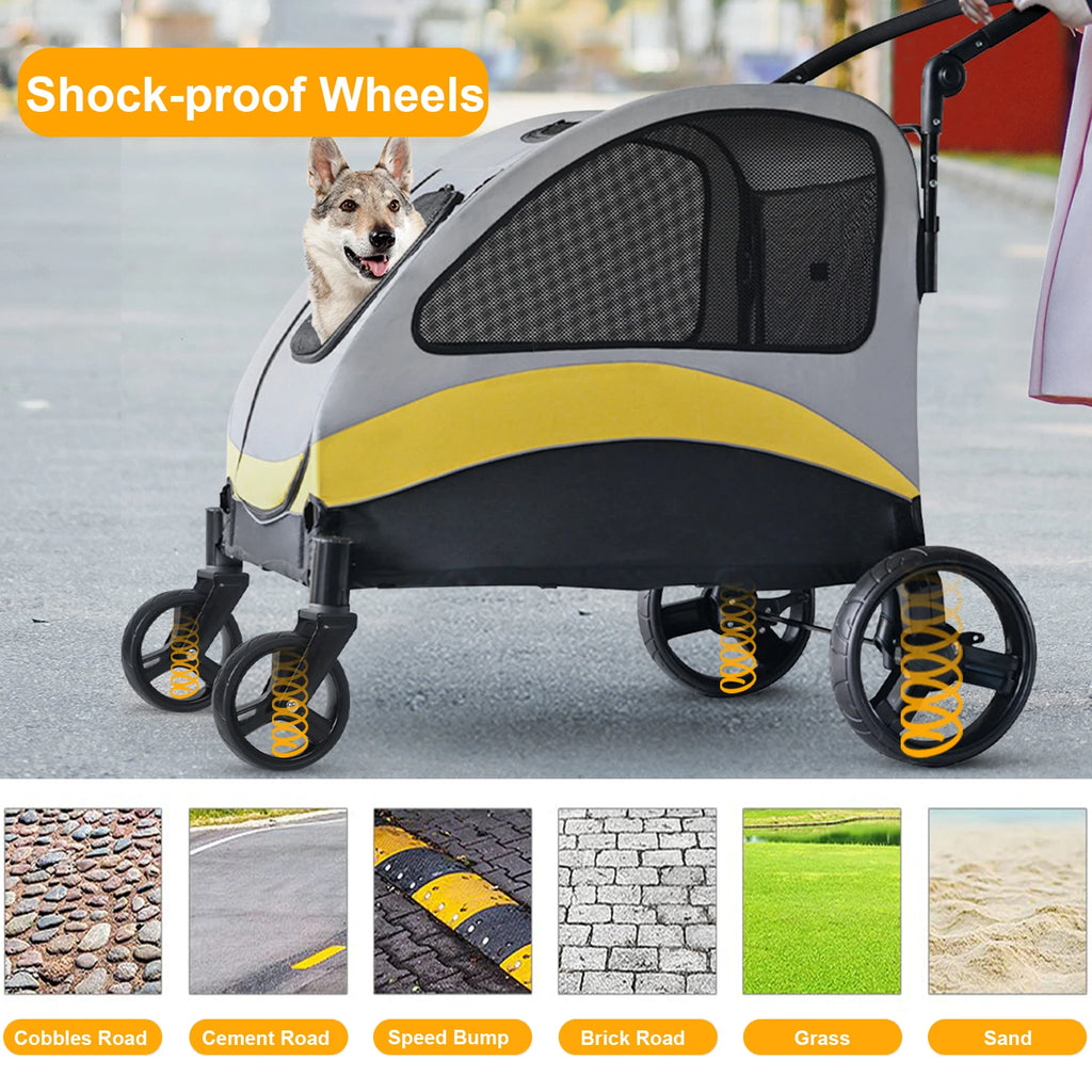 Premium Dog Stroller Pram 4 Wheel Foldable Cart Travel Walk Pet Jogger Wagon for Small Medium Large Dogs