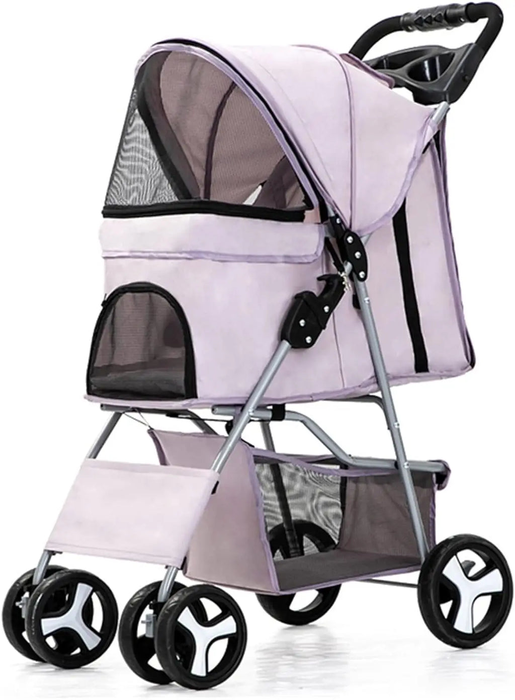 4-Wheel Pet Jogger Stroller with Cup Holder & Storage Basket - Travel Pushchair for Small & Medium Dogs & Cats