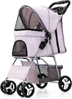 4-Wheel Pet Jogger Stroller with Cup Holder & Storage Basket - Travel Pushchair for Small & Medium Dogs & Cats