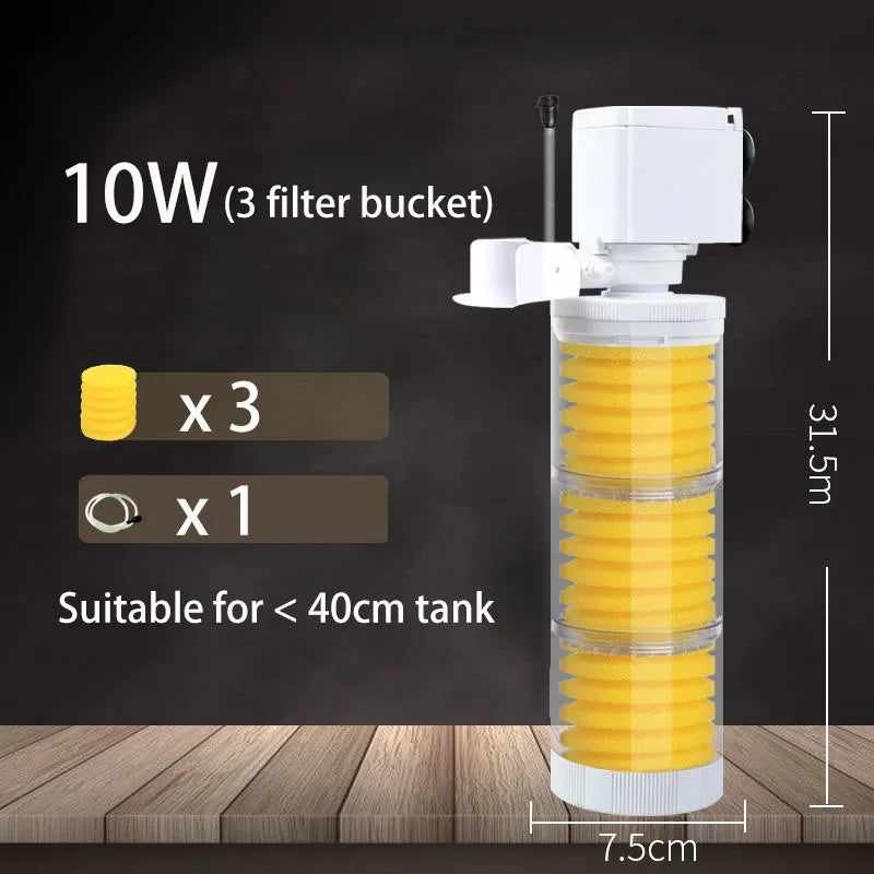 Silent 220V Submersible Aquarium Filter (Turtle & Fish Tank, Bio Sponge, Wave Maker)