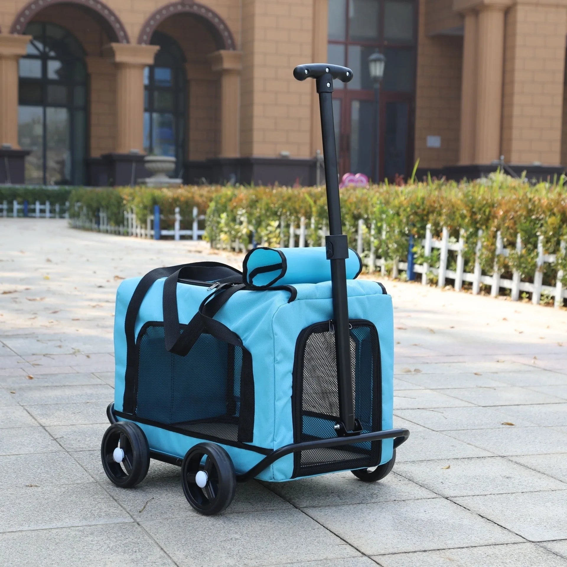 Soft-side Wheeled Cat Carrier for Dogs with Telescopic Handle Rolling Pet Travel Bag Carrier MAX for 50LBS Camping Vet Visiting
