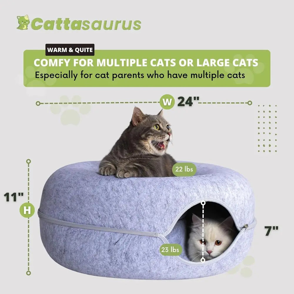 3-in-1 Cat Bed, Tunnel & Scratcher (Large, Light Gray)
