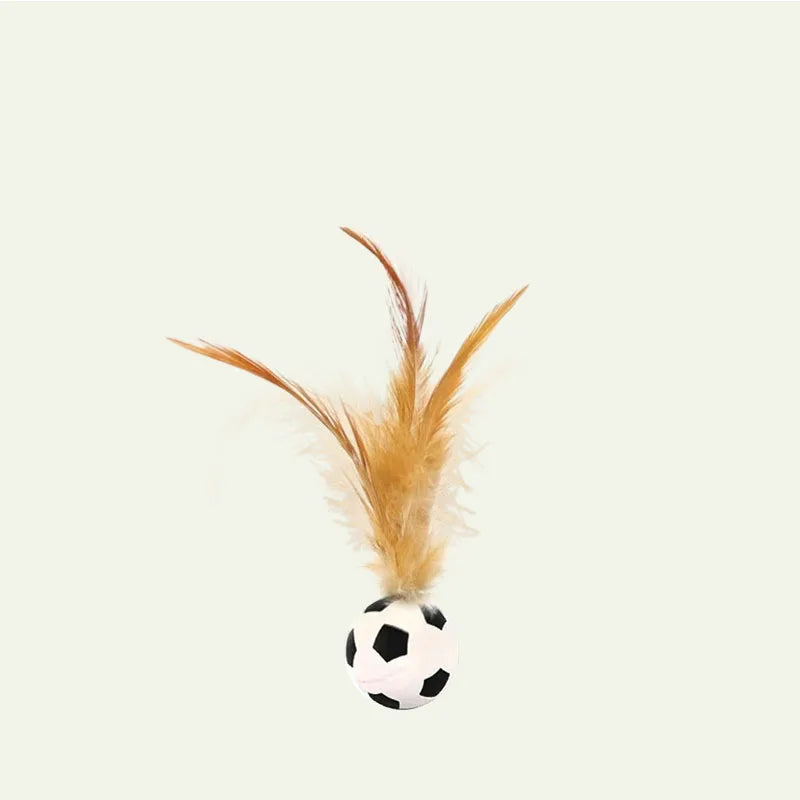 Feather Stick Bouncy Ball Cat Toy — Catnip Feather Tossing Ball for Self-Relief Interactive Play