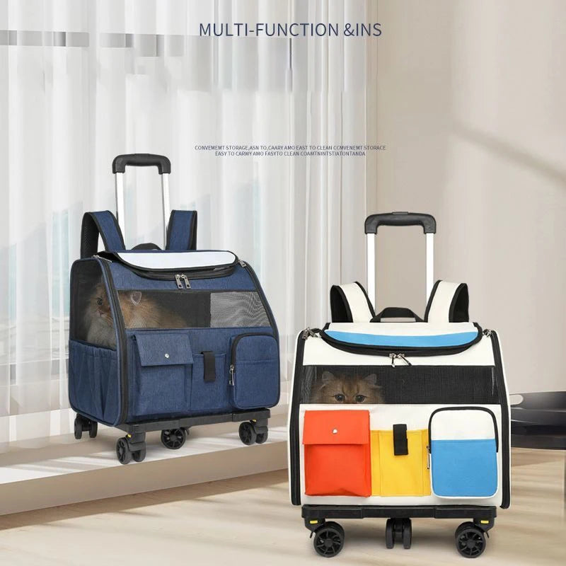 Foldable 2-in-1 Rolling Pet Carrier Backpack with Wheels (Dual-Use, Ventilated, Travel-Ready)