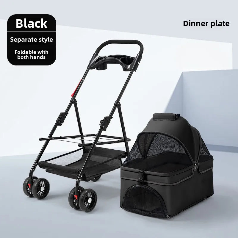 3-in-1 Folding Dog Stroller Pet Stroller 4 Wheel Foldable Pet Stroller with Detachable Carrier Storage for Small Dogs Cats