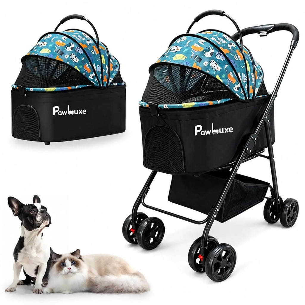 4 Wheels Pet Stroller 4 in 1 Pet Stroller with Detachable Carrier for Small & Medium Dogs Cats up to 55 lbs Easy-Folding Travel