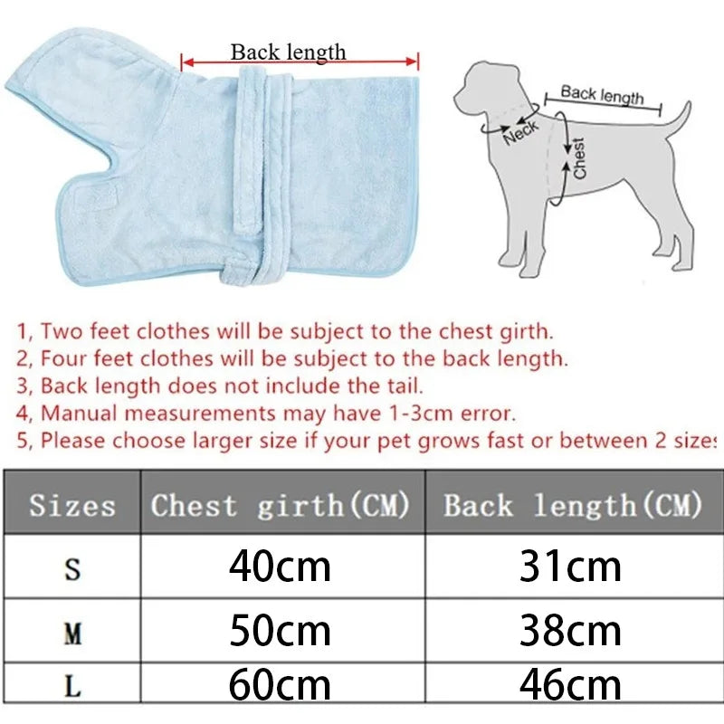 Pet Bathrobe Quick Drying Soft Pet Bath Towel Robe Absorbent Soft Pets Bathrobe Dog Bath Towel for Small Medium Dogs and Cats