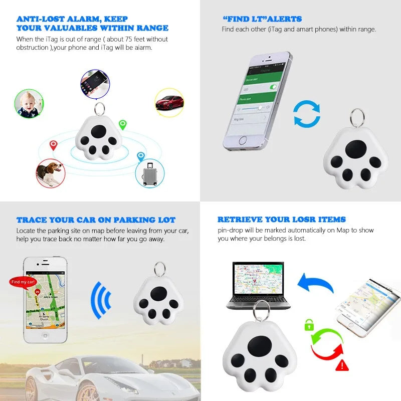 Mini Bluetooth GPS Smart Tracker with Anti-Loss Reminder - Pet, Kids, Bag & Key Finder for iOS & Android