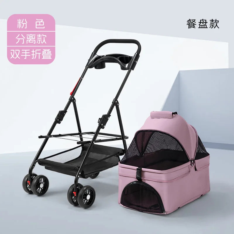 Foldable 4-Wheel Lightweight Eco-Friendly All-Season Pet Stroller Oxford Metal Frame Portable For Small Medium Pets 17kg Maximum