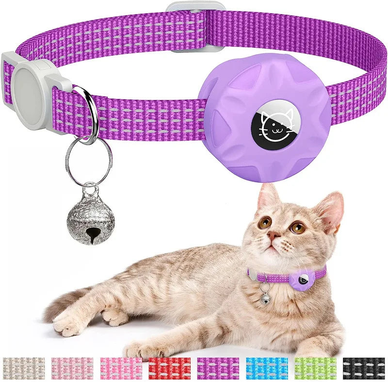 AirTag Cat & Dog Collar Silicone Sleeve — Reflective 3-Wire Tracker Holder with Bell
