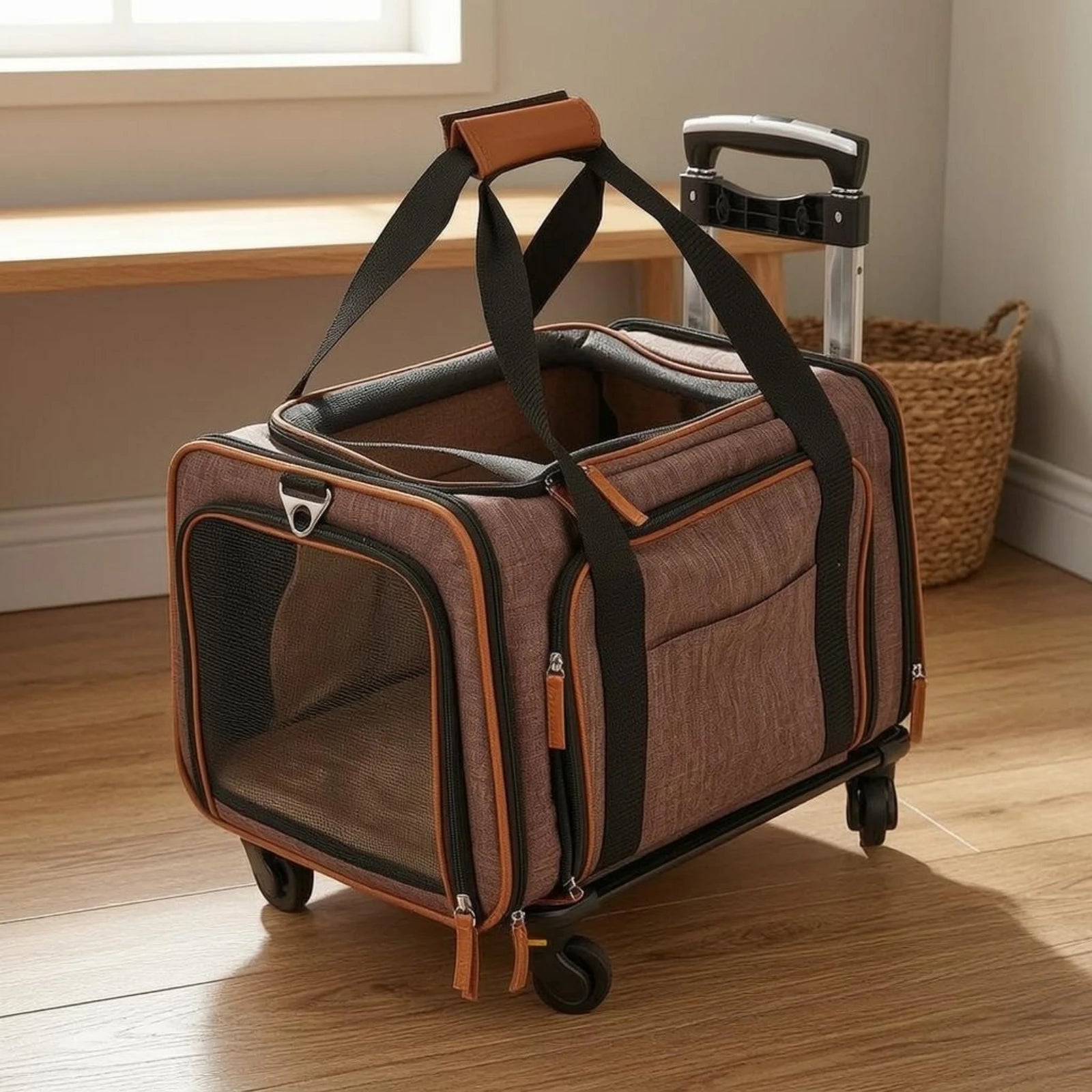 Rolling Pet Carrier Wheeled Soft-Sided Travel Kennel