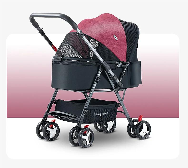 Small Compact Lightweight 4-Wheel Foldable All-Weather Canopy Pet Stroller for Small Medium Dogs and Cats in Outdoor Adventures