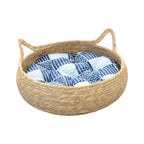 Blue Cardboard Cat Scratcher Bed with Removable Cushion — Portable Kitten Scratch Pad & Nest (40cm)