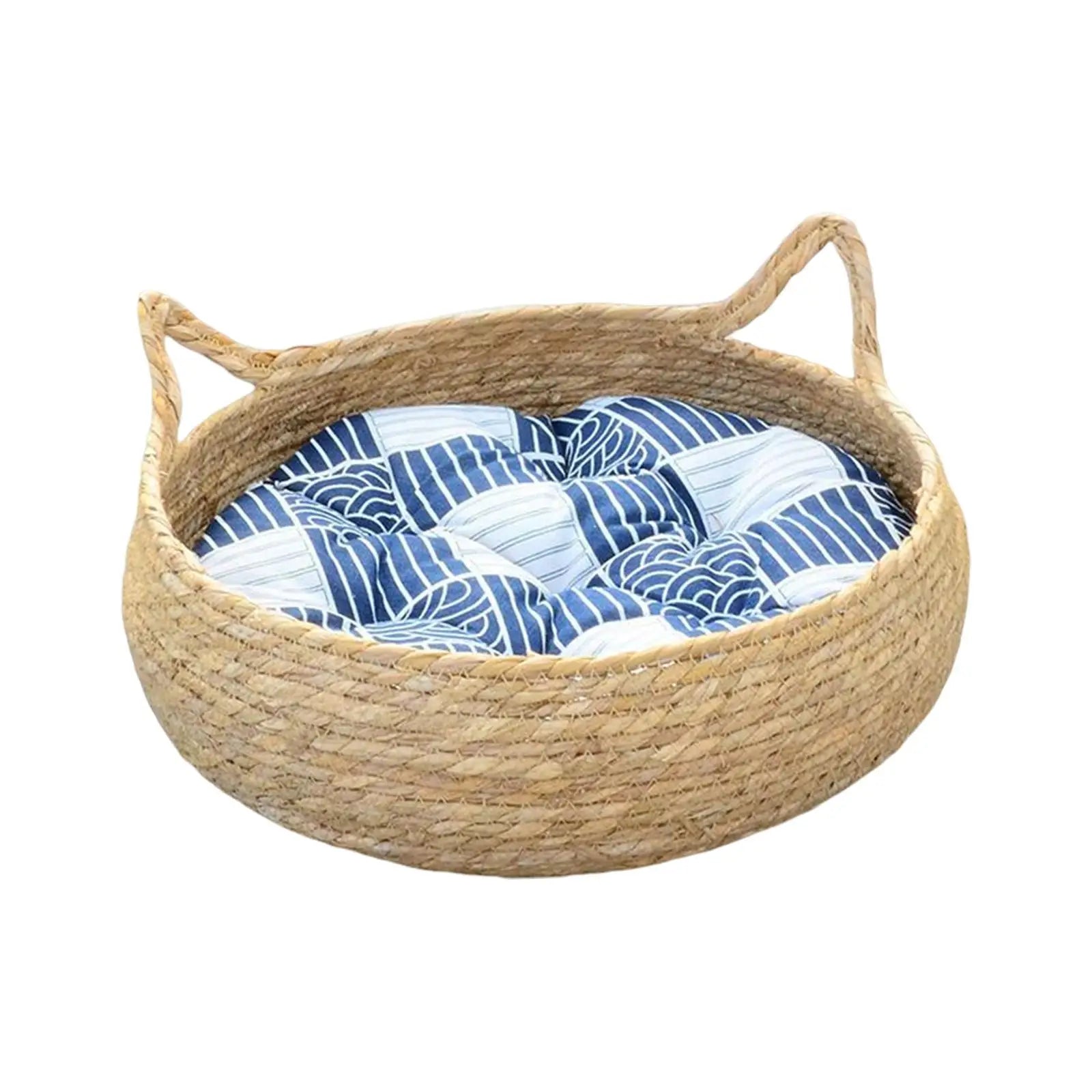 Blue Cardboard Cat Scratcher Bed with Removable Cushion — Portable Kitten Scratch Pad & Nest (40cm)
