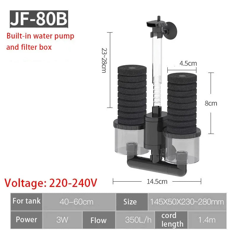 220V 50Hz Aquarium Filter Electric Power Filter Biochemical Sponge Silence Submersible Bio Media Balls Fish Tank Accessories