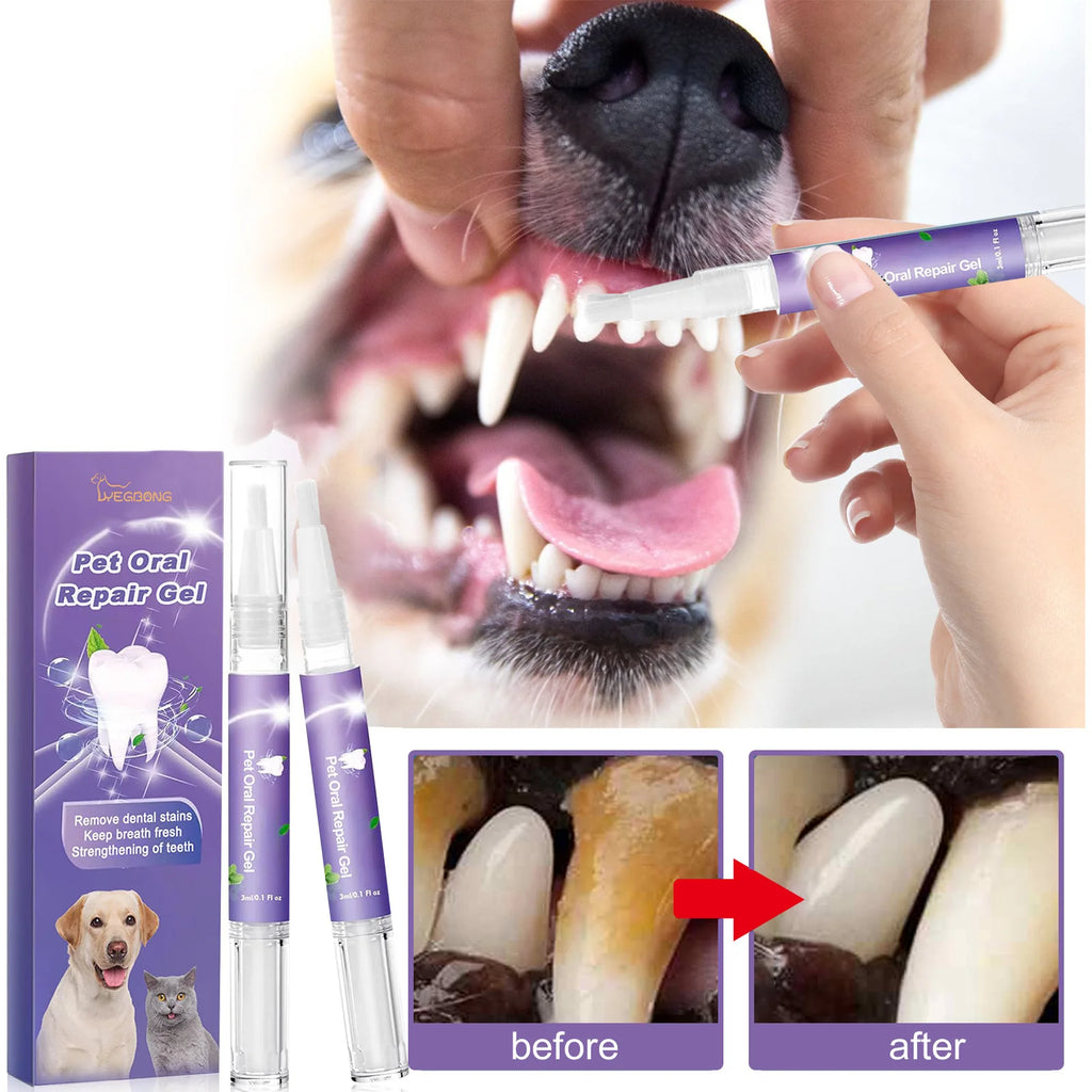 Pet Oral Repair Gel Stain Cleaner Remove Dental Stains Eliminating Odors Freshens Breath Reduce Pet Yellow Teeth Cleaning Pen