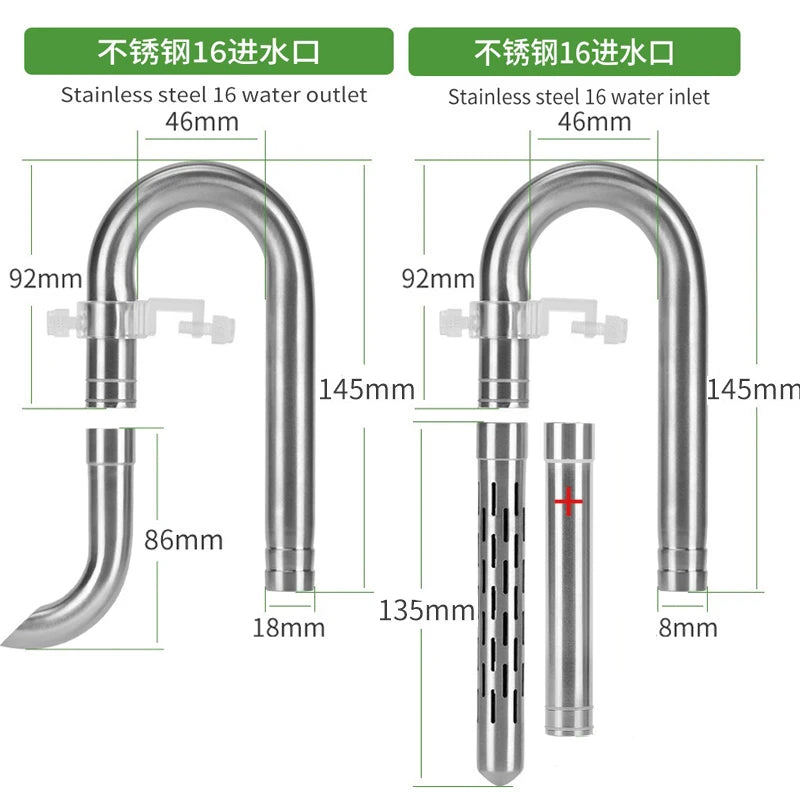 Stainless Steel Aquarium Filter Inlet & Outlet Tubes (Extendable, Anti-Fish Guard, Shrimp Safe)